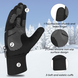WESTWOOD FOX Winter Running gloves, Warm, lightweight, Anti-Slip, Touchscreen Cycling gloves for men and women, Thermal liner gloves for sports, working, hiking, driving. (Black, M)