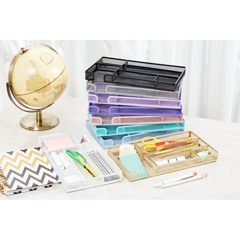 Annova Desk Organiser Storage Box with 6 Compartments Metal Mesh