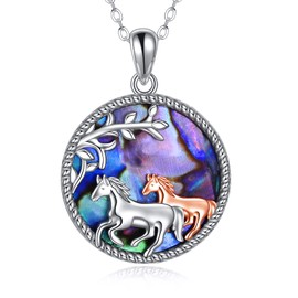 YFN Horse Necklace Sterling Silver Abalone Shell Horse Pendant Necklace Equestrian Jewelry Gifts for Women Horse Lovers