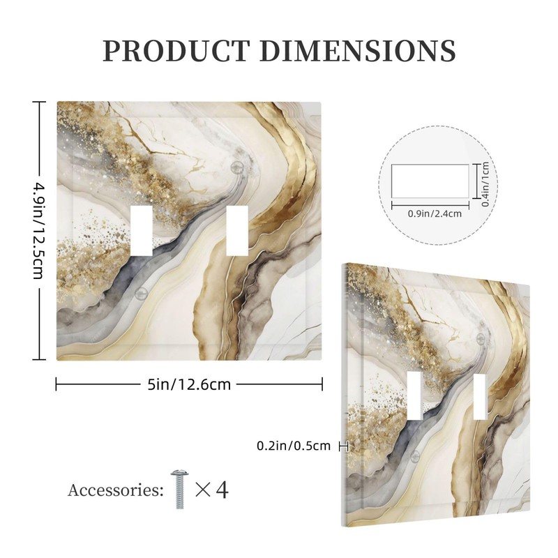 White Gold Marble 2 Gang Double Toggle Decorative Light Switch
