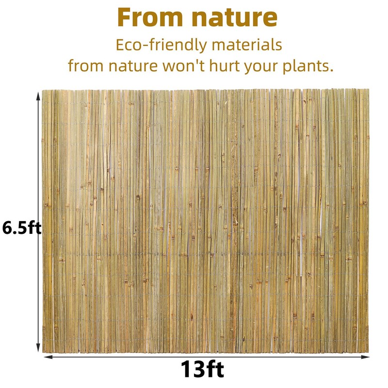 Natural Bamboo Slat Screening,6.5FT x 13FT Bamboo Fence Panel for