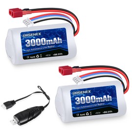 URGENEX 11.1V 3000mAh Li-ion Battery for R608 Brushless RC Boat 15C 3000mAh High Capacity RC Battery with Dean-Style T Plug 33.3Wh 3S Fit for DEERC 2104 210E 200E High Speed RC Boats 2PCS
