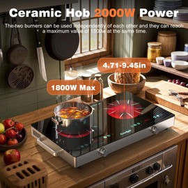 Cooksir 2 Burner Electric Cooktop - 24 Inch Portable Electric Stovetop 110V, 2000W Countertop Tow Burner Ceramic Cooktop with LCD Control Panel, Child Lock, Timer, Knob Control with Plug (Green)