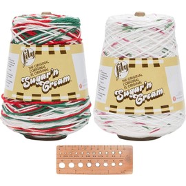 Lily Sugar n' Cream Holiday Cone Bundle 2-Pack 100% Cotton Medium 4 Worsted (Red, White, Green)