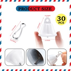 30 Pieces Craft Bells Small Brass Bells for Crafts Mini Vintage Bells with Spring Hooks Tiny for Hanging Wind Chimes Making Dog Training Doorbell Wedding Decor, 1.65 x 1.5 Inch (White)