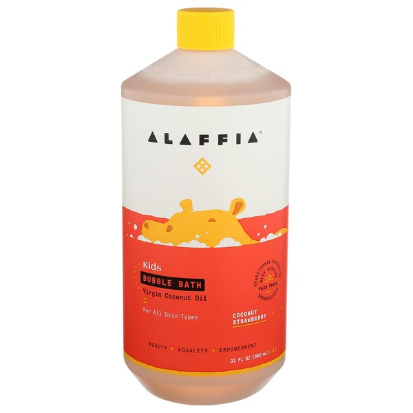 Alaffia Kids Coconut Strawberry Bubble Bath, 32 OZ. Gentle and Calming for Sensitive & Dry Skin. Made with Fair Trade Shea Butter, Cruelty Free, No Parabens, Vegan.