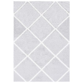 SAFAVIEH Tahoe Shag Collection Area Rug - 8' x 10', Light Grey & White, Trellis Design, Non-Shedding & Easy Care, 1.2-inch Thick Ideal for High Traffic Areas in Living Room, Bedroom (THO676F)