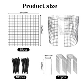 15 PCS Round Plant Protector from Animals, 5 Pack 12'' x 12'' Metal Plant Cages， Metal Mesh to Keep Animals Out, Garden Protection Bunny Barricades, Wire Plant Protectors for Rabbits Chicken Duck