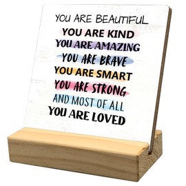 Inspirational Desk Decor, You Are Beautiful Kind Positive Quotes Wooden Plaque Sign for Home Office Bedroom Desk Decor, Motivational Wooden Signs Birthday Thanksgiving Gifts