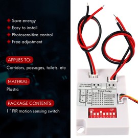 Kopinma Mini PIR Sensor Indoor, 12V 24V PIR Motion Sensor Switch IR Infrared Human Induction Time Delay Relay Switch Corridor LED Light Switch