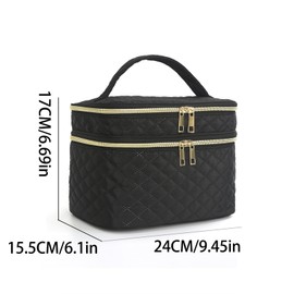 Apxouans Travel Makeup Bag for Women Double Layer Large Cosmetic Case Water-resistant Toiletry Bag Organizer for Store Toiletries Cosmetic Accessories and Manicure Sets Black