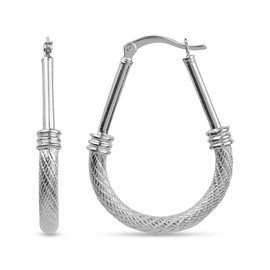 LeCalla Sterling Silver Jewellery Italian Design Drop Shape Band Earrings for Women, Silver, No Gemstone