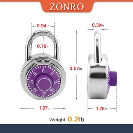 ZonRo Standard Dial Combination Lock, 2 inches Wide,3 Digit Code Purple Turnplate, Pack of 24 with Different Combinations Lock for School, Employee, Case, Toolbox Gym Sports Locker