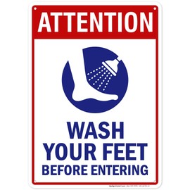 Attention Wash Your Feet Before Entering Sign, 10x14 Inches, Rust Free .040 Aluminum, Fade Resistant, Made in USA by My Sign Center