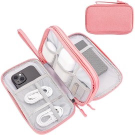 PAPOEEA Cable Bag Electronic Bag Organiser Universal Cable Organiser Bag, pink, Solid