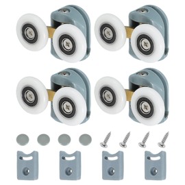 uxcell 25 mm Shower Door Rollers, Double Shower Door Runners Wheels Pulleys Guides Plastic Top Wheels with Anti-Collision Block & Screws for Glass Doors 4-6mm Grey 4 Pcs