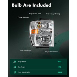 SCITOO Right Headlight Assembly Fits for ford E150/for E250 2008-2014 for ford E350/for E450 Super Duty 2008-2019 2021 for ford F650/F750 2016-2019 2021 Headlights, AC2Z13008C (Bulbs Not Included)