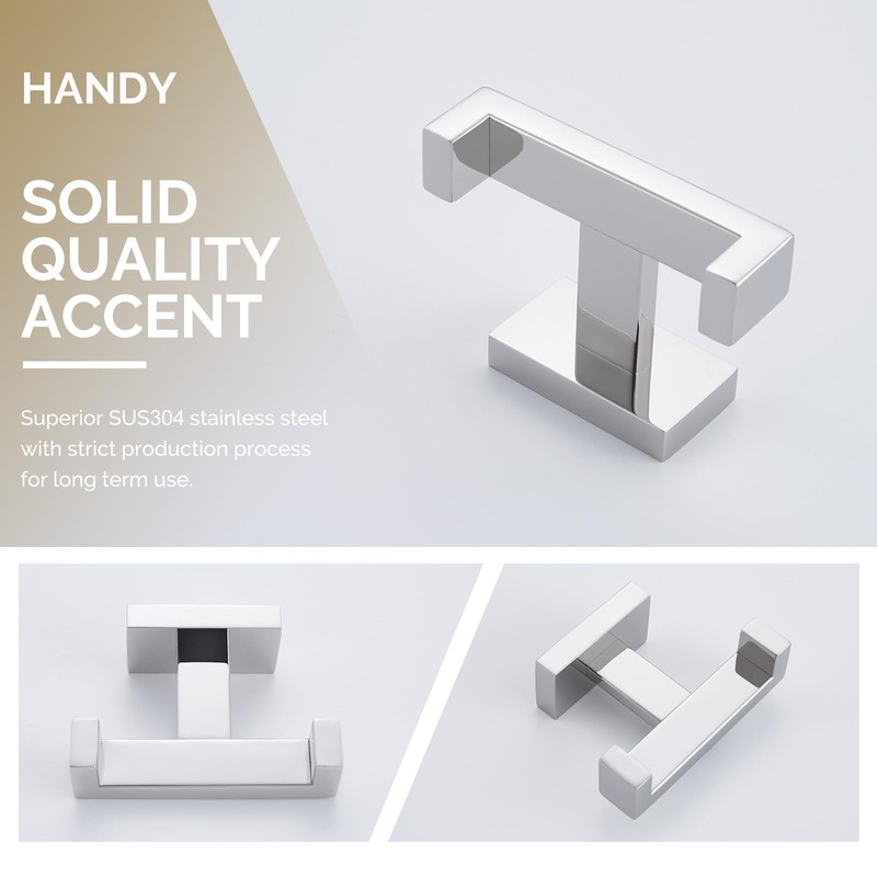 Angle Simple Double Towel Hook Polished Chrome, 304 Stainless Steel