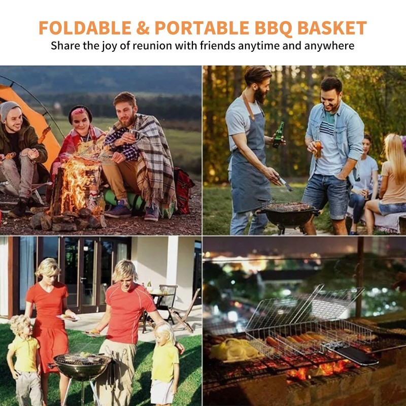 Barbecue BBQ Grill Basket with Handle Stainless Steel Grilling Basket