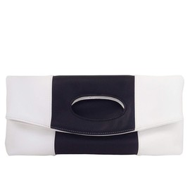 JNB Synthetic Leather Color Block Fold Over Clutch, White/Black