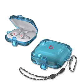 SKPY [Clear Blue with Lock] Shock-Absorption Case Compatible with Beats Fit Pro with Carabiner/Lanyard Accessories Full Body Cover for Boys Girls Womens Mens Teens