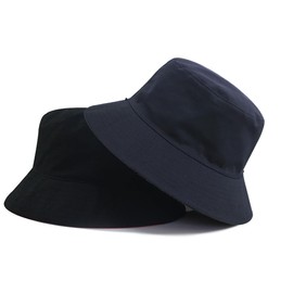 [Spargel] 大きいサイズ リバーシブル バケットハット メンズ／レディース 深め 大きめ コットン 帽子 春 夏 秋 バケハ (ブラック/ネイビー,L)