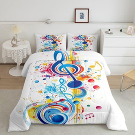 Feelyou Music Comforter Set Music Pattern with Notes and Clef Bedding Set for Kids Boys Girls Tie Dye Blue Comforter Twin Size Bed Set