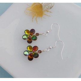Small Funky Flower Earrings (Red/Green, sterling-silver)