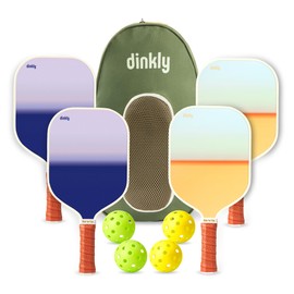 Dinkly Pickleball Paddles Set of 4 - USAPA Approved Graphite/Fiberglass Pickleball Racket, 4 Pickleball Rackets, 4 Balls and 1 Portable Carry Bag, Pickle Ball Set for Men Women, Yellow Sunset