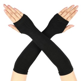 CVNRCLP Women's Long Black Fingerless Arm Warmers – Thermal Stretchy Knit Gloves with Thumb Hole, Elbow Length Winter Gloves for Enhanced Warmth & Style