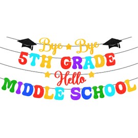 Bye Bye 5th Grade Hello Middle School Graduation Banners Party Decorations,Class of 2025 5th Grade Graduation Banner for 5th Grade Grad Party Decorations Supplies