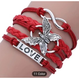 Unbranded Butterfly Red Multi Layer Leather Love Bracelet With Butterfly