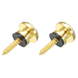 sourcing map Guitar Strap Button Buckle Lock Metal Small End Pins Sets Gold Tone with Black Rubber Washer for Guitar Bass, 2 Set