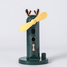 kuhegoue Mini Portable Fan, Cute Design 3 Speed Personal Handheld fan and Desktop with Base, Lightweight USB Rechargeable for Travel Makeup Spray hydration Women Summer Gift (Green Antlers)