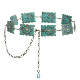 LWZko Women's Western Belt, Square Concho Belt, Chain Belt, Women's Concho Chain Belt, Green