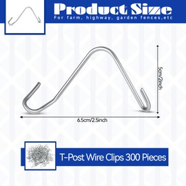 300 Pieces T Post Wire Clips, Galvanized Steel Fence Wire Tensioner, Convenient Pre-Cut Wire Ties, Wire Fence Clips for Securing Barbed Garden Highway Farm Sport Fences