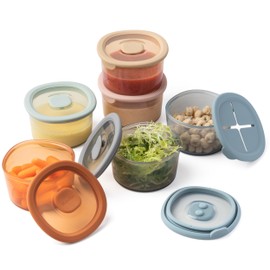 Moonkie Silicone Baby Food Containers | 8 oz Baby Food Jars with Airtight Lids and A Snack Lid | Snack Containers for Kids and Toddler | BPA Free | Freezer & Dishwasher Safe | 6 Pack