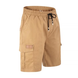 Mens Casual Twill Cargo Shorts Cotton Drawstring Classic Cargo Stretch Short with 6 Pockets Khaki-XL