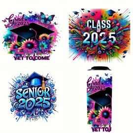 3pcs 3D Senior 2025 Graduation UV DTF Cup Wraps Transfer Waterproof Sticker for Glass Cups Furniture Craft DIY Crafts，Rub on Transfer Stickers for DIY Water Bottle Laptop Decal Wood Car