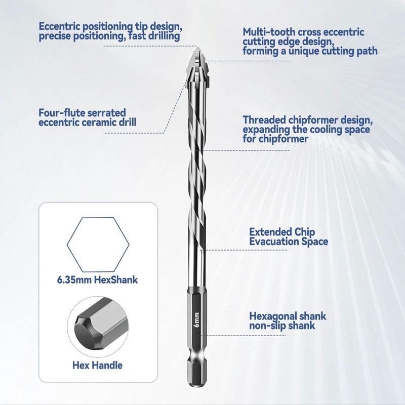 Four-Flute Sawtooth Eccentric Drill Bit, Four Edged Serrated Drill Bit