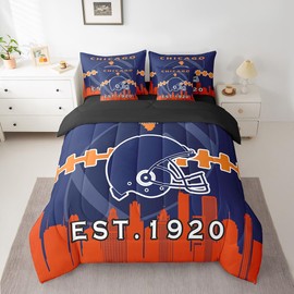 Erosebridal 7 Pcs Comforter Set King Size,Football Bed in a Bag with Flat Sheet and Fitted Sheet for Kids and Adults,American Football Bedding Set with Pillowcase and Sham(Chicago)