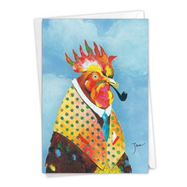 Funny Farm - Watercolor Painted Father's Day Card with Envelope (4.63 x 6.75 Inch) - Hilarious Rooster, Farm Animal Fathers Day Card - Greeting Notecard for Dad, Grandpa, Stepdad C6563HFDG