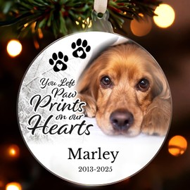 1 Personalised Customised Memorial Christmas Xmas Festive Photo Upload In Loving Memory Pet Animal Acrylic Bauble Tree Gift Decoration Present 80mm PTS Personalised