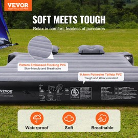 VEVOR Truck Bed Air Mattress, for 5.5-5.8 ft Full Size Short Truck Beds, Inflatable Air Mattress Bed with 12V Air Pump 2 Pillows, Carry Bag, for Silverado, RAM, F Series, Sierra, Titan, Tundra
