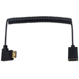 Duttek Mini HDMI to HDMI Cable, HDMI to Mini HDMI Coiled Cable, Left Angled Mini HDMI Male to HDMI Female Adapter Cable, Support 1080p Full HD, 3D, 1.8M