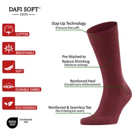 Dafi soft 4 Pairs Men's Seamless Toe Cotton Socks - Premium Comfort, Made in Turkey, Size 12-14 uk, Burgundy