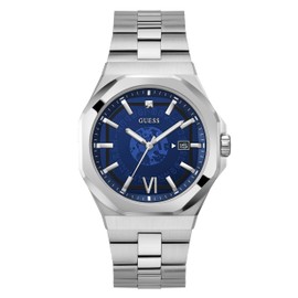 GUESS Men's 42mm Watch - Silver Tone Strap Blue Dial Silver Tone Case