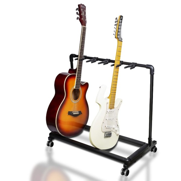 AZOR 5 Guitar Stand Rack with Wheels, Folding Design 5
