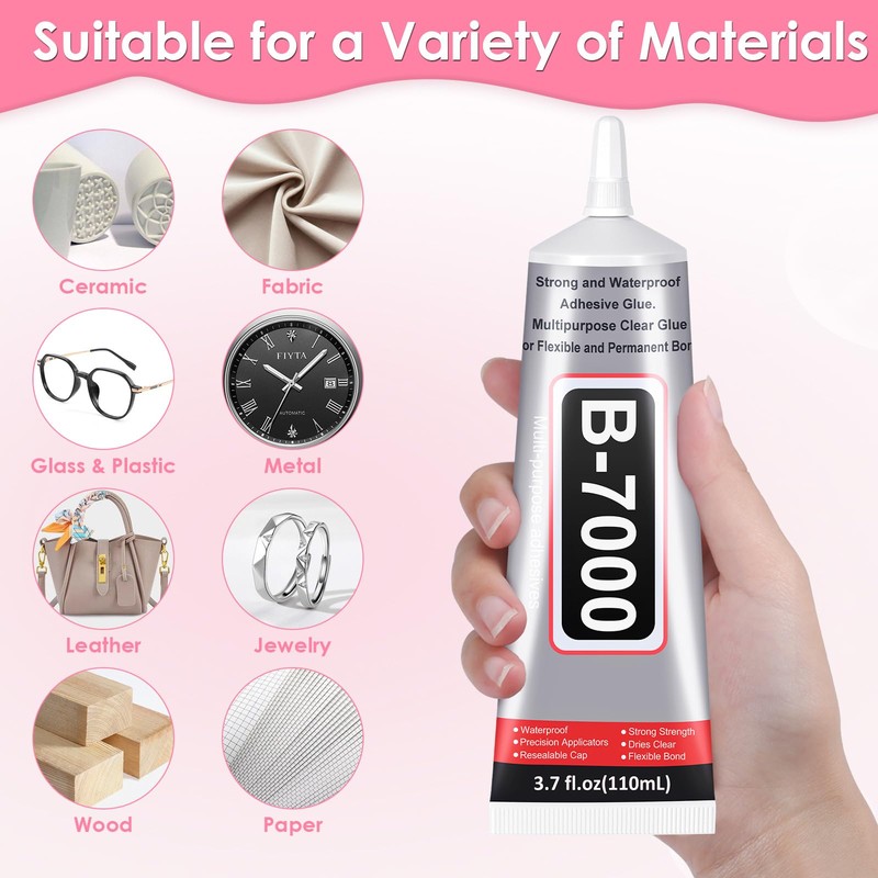 B-7000 Rhinestones Craft Glue, 110ML Clear Adhesive with Precision Tips