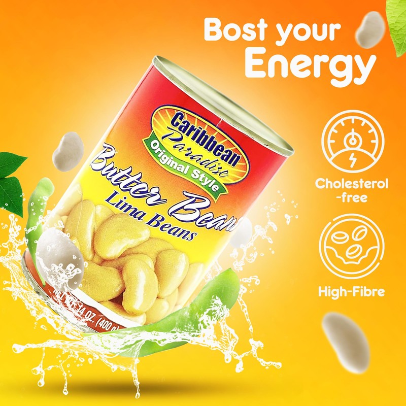 Caribbean Paradise Butter Beans, Canned Lima Beans 14 Oz (Pack
